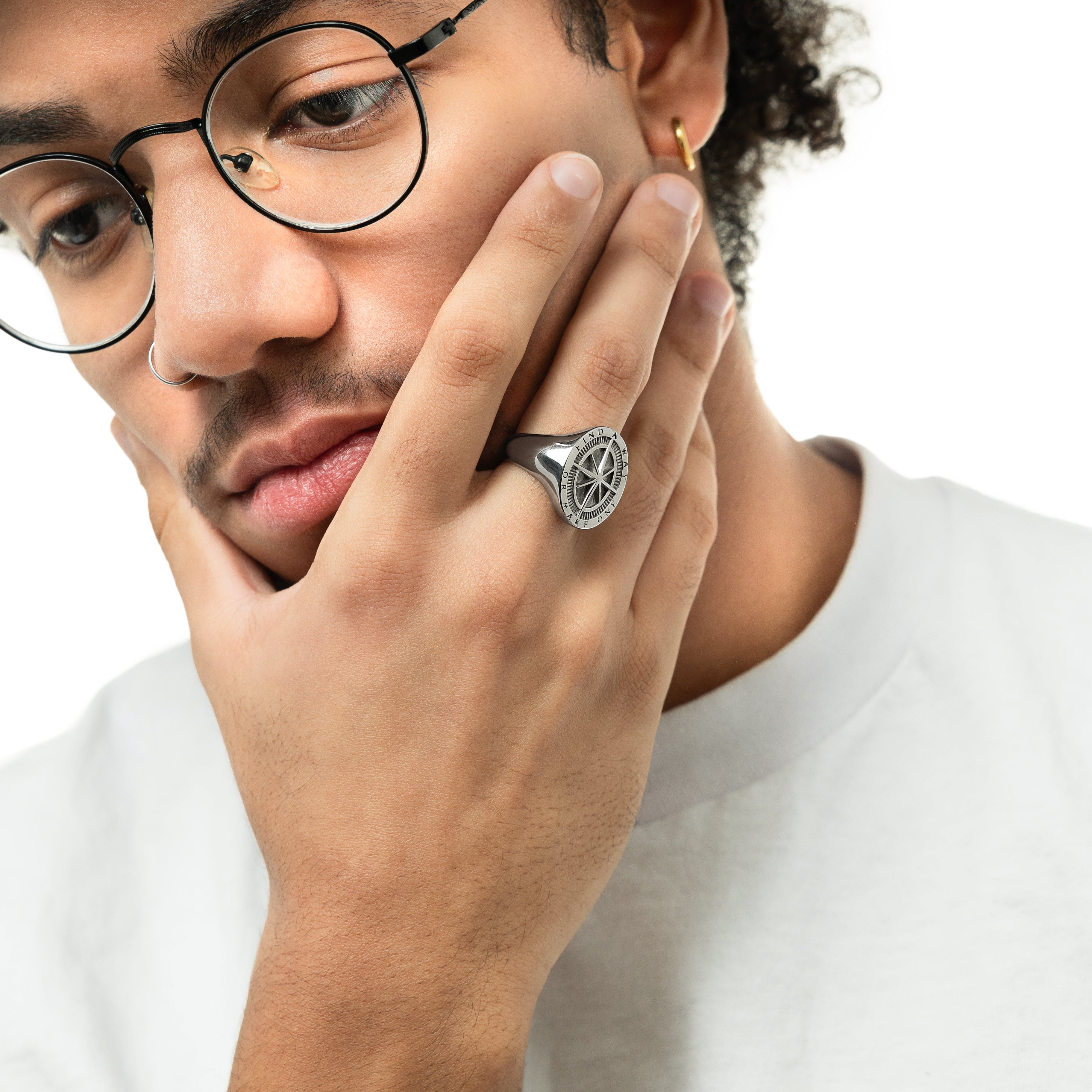 Men's 'Find a Way' Compass Ring for Adventure