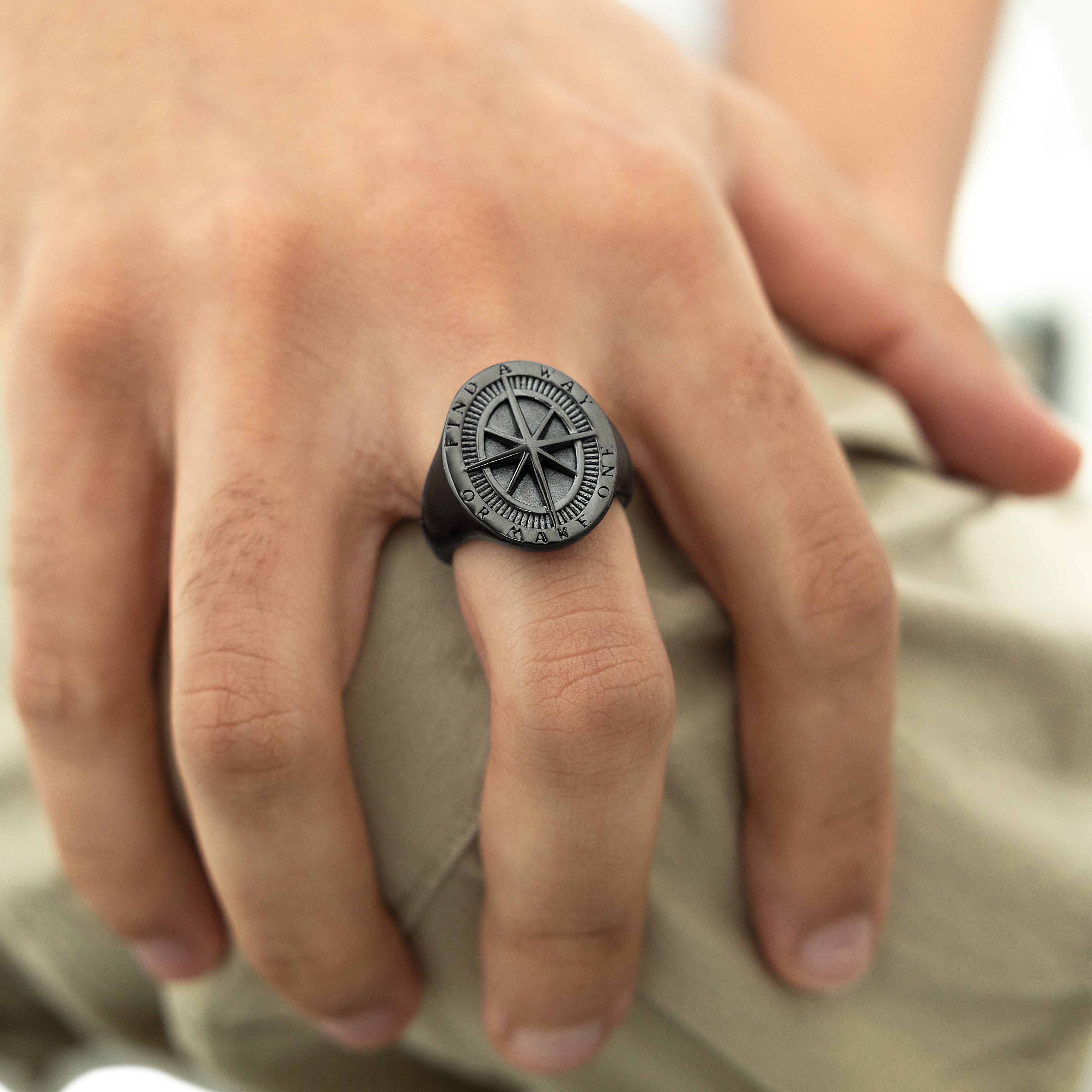 Men's 'Find a Way' Compass Ring for Adventure