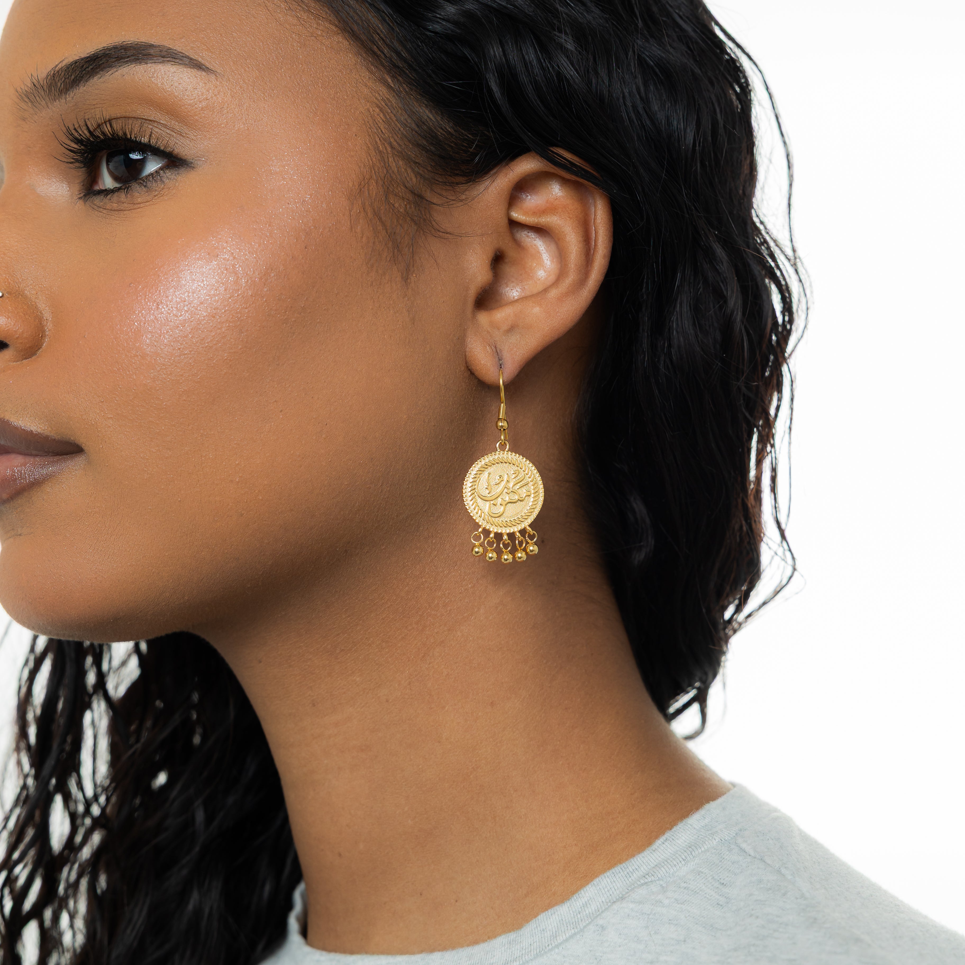 Vintage Maktub Coin Earrings – Boho Chic Style