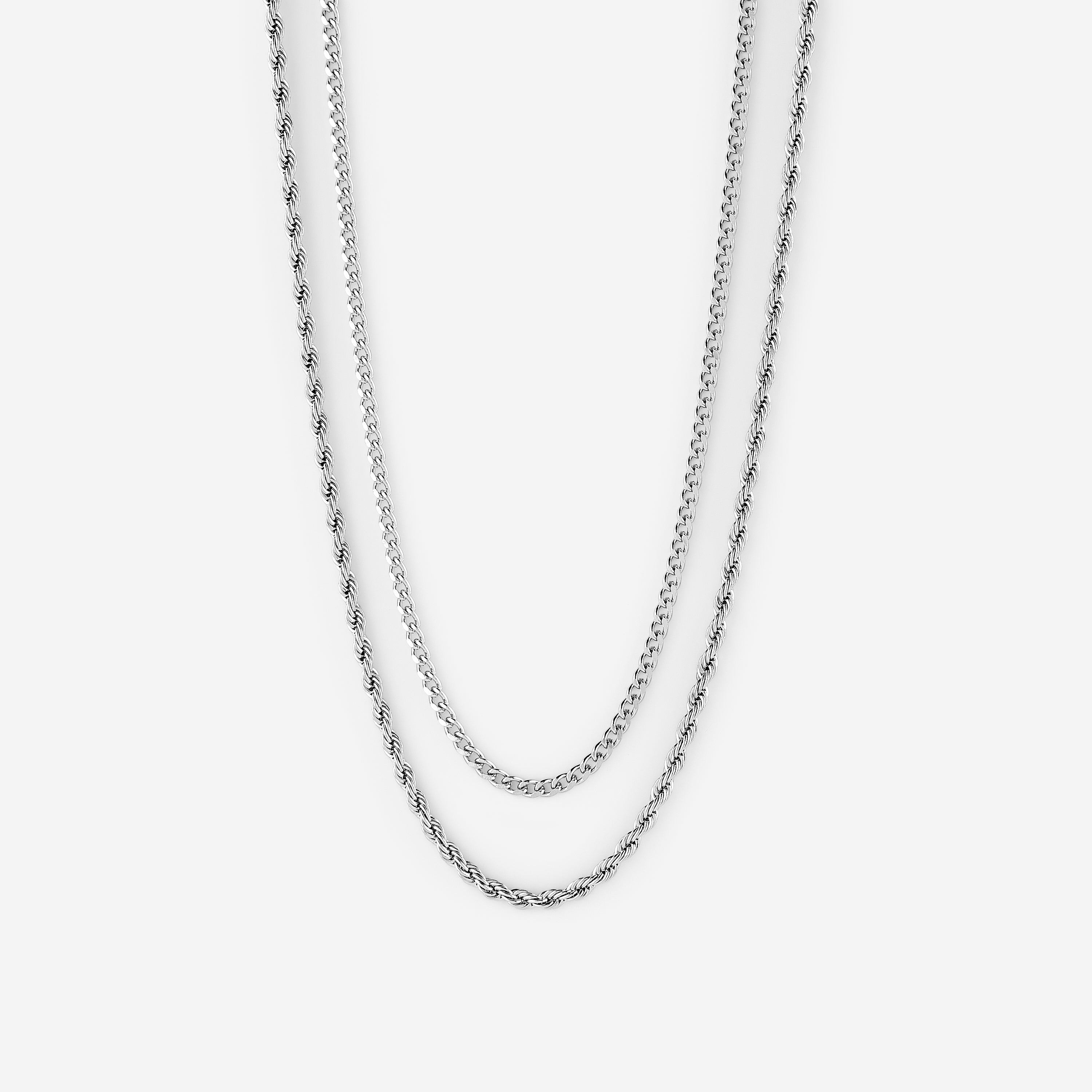 Men's Curb & Rope Chain Necklace Stack