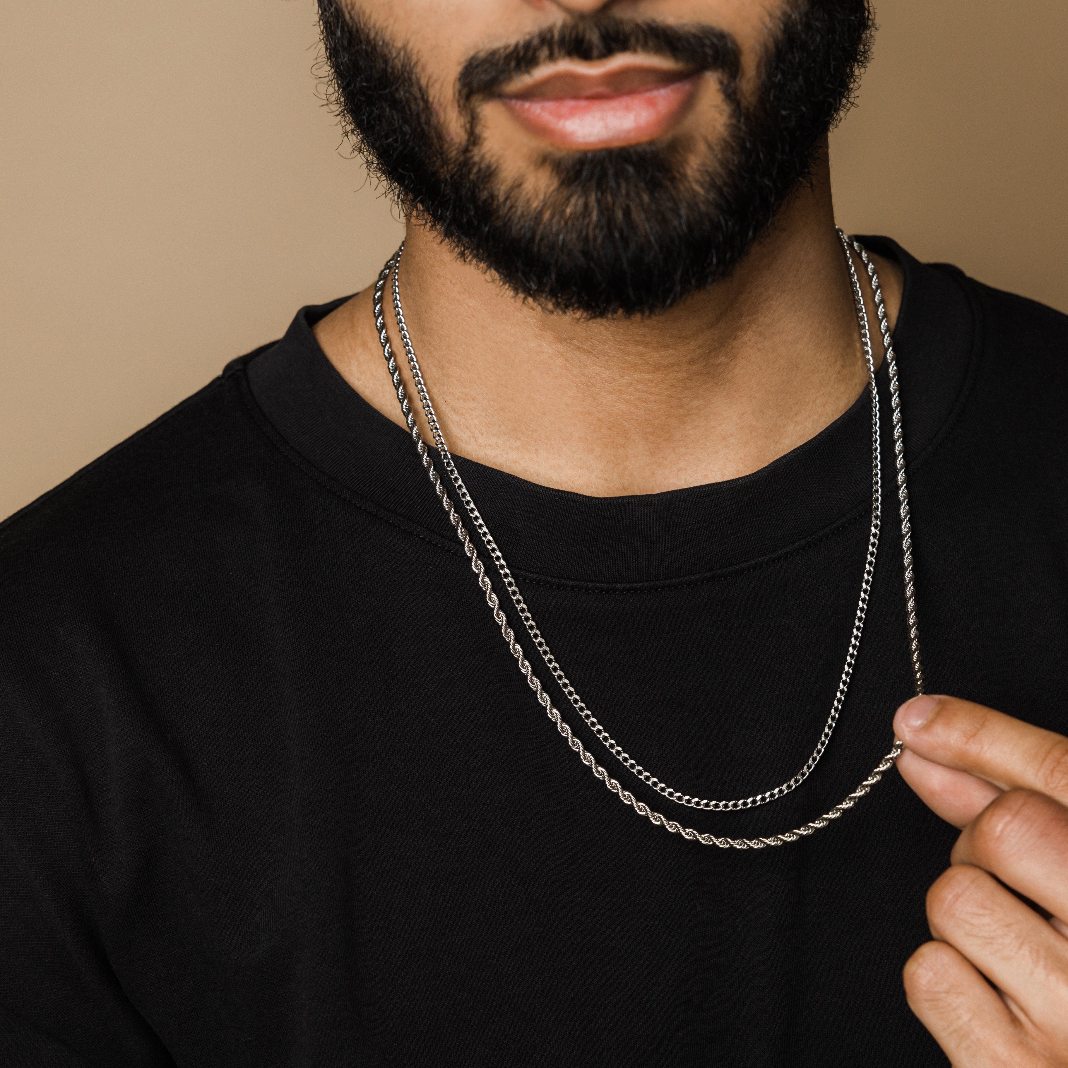 Men's Curb & Rope Chain Necklace Stack