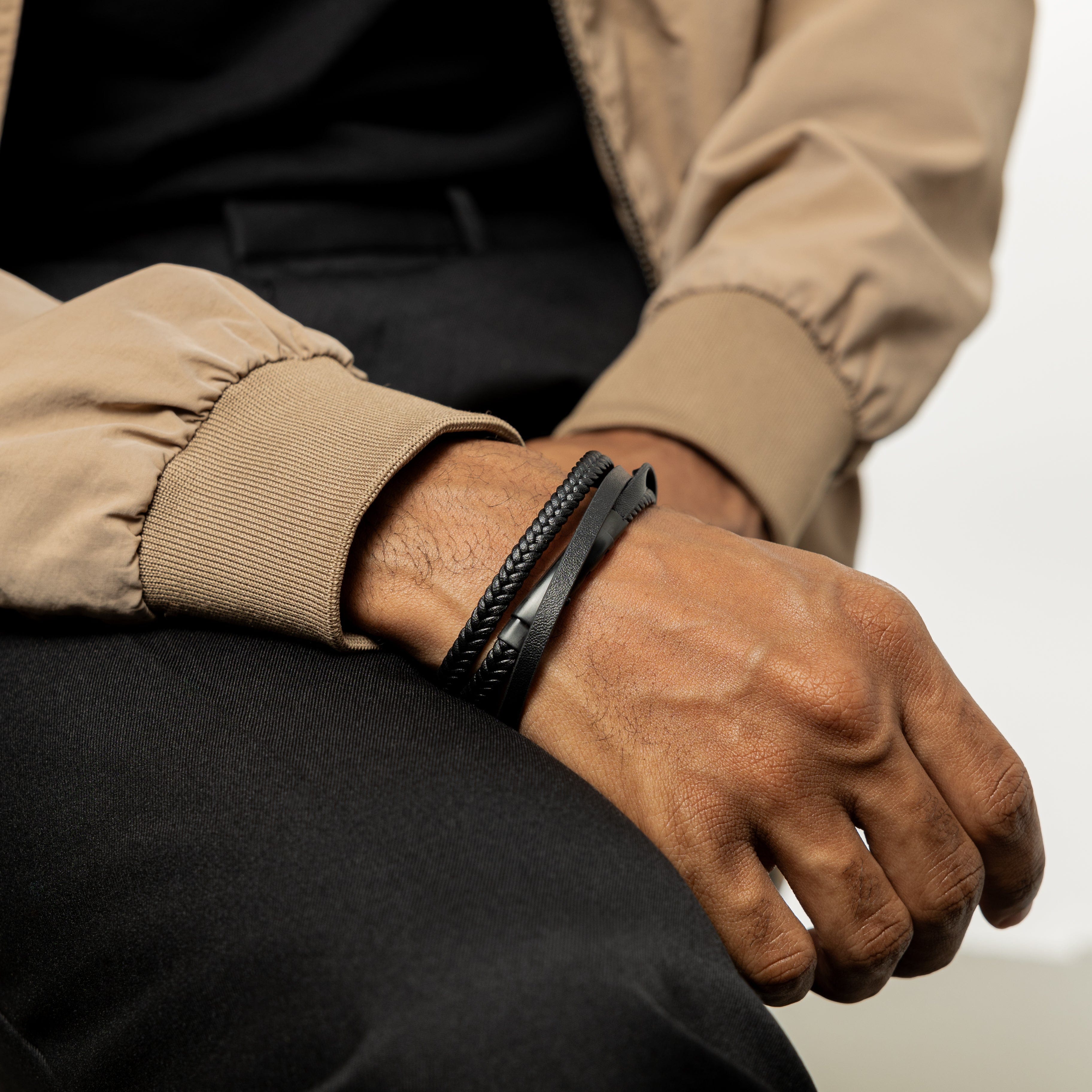 Men's Stackable Leather Bracelet Set