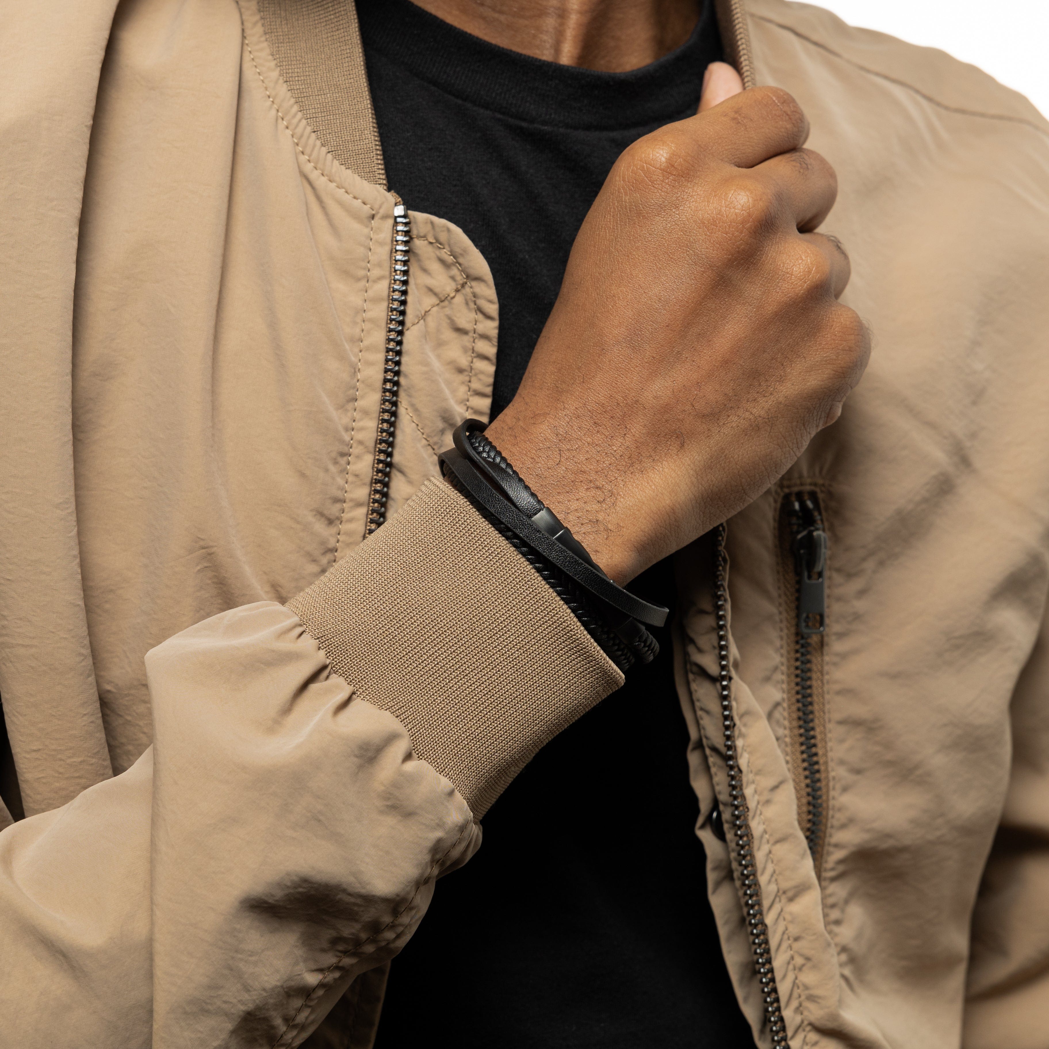 Men's Stackable Leather Bracelet Set