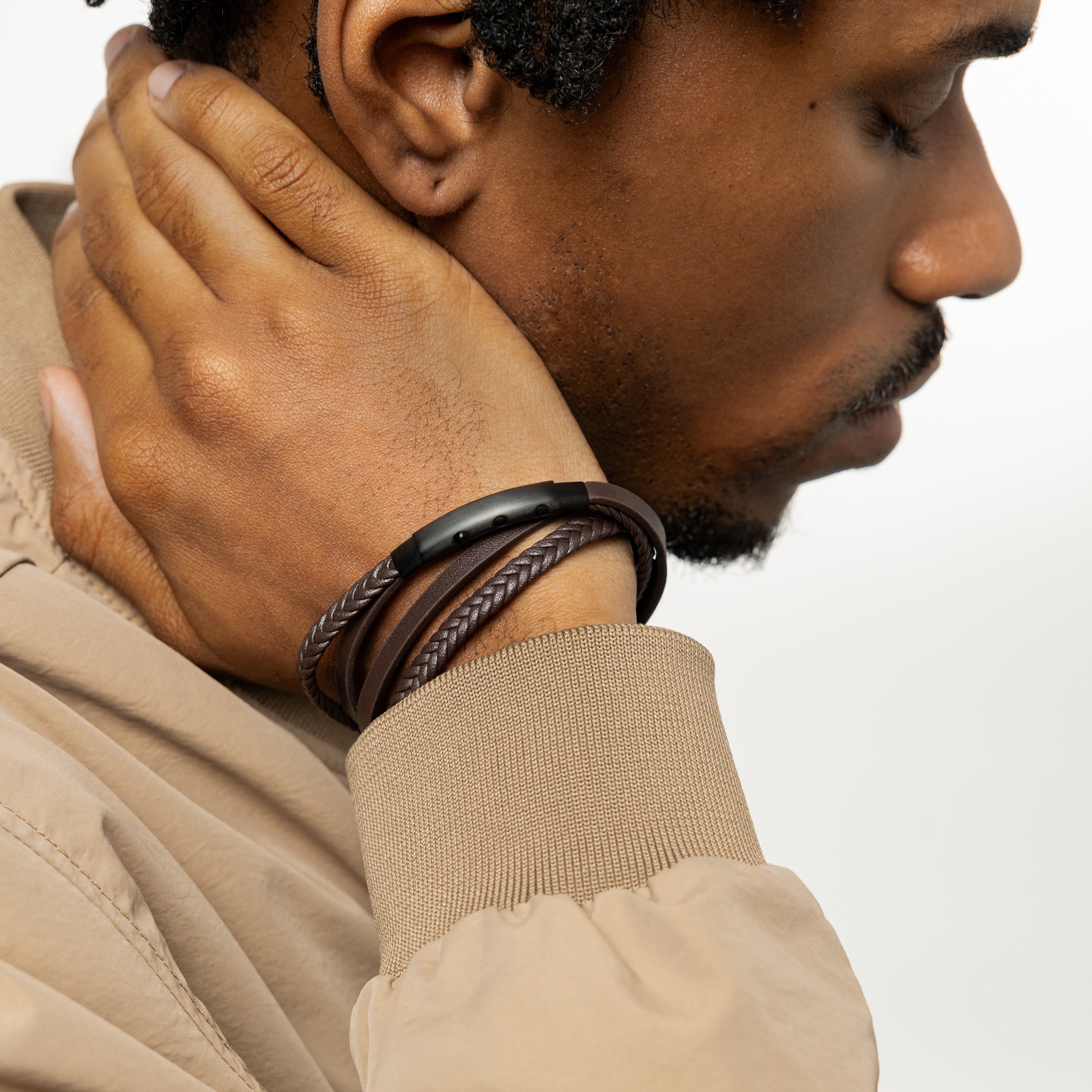 Men's Stackable Leather Bracelet Set