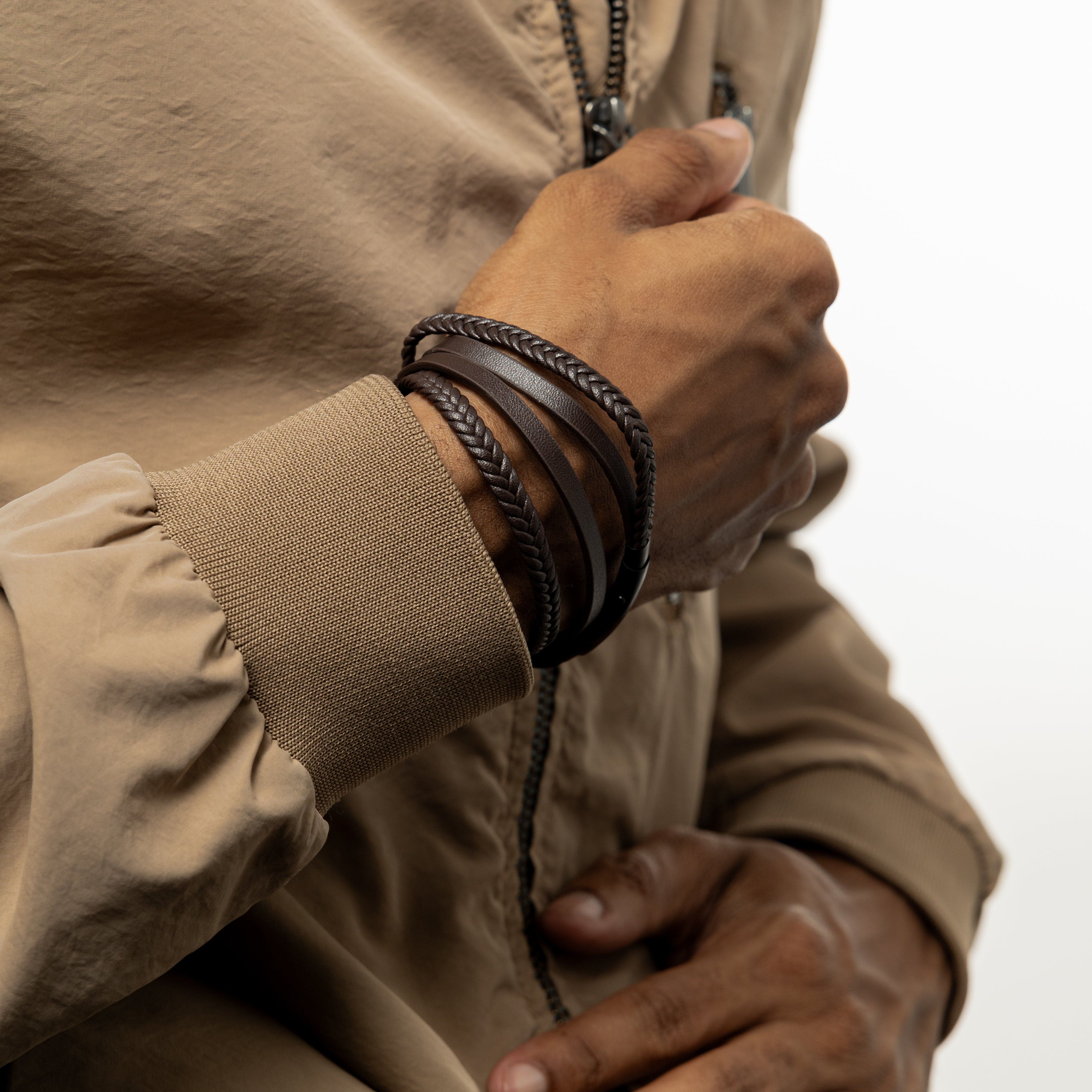 Men's Stackable Leather Bracelet Set