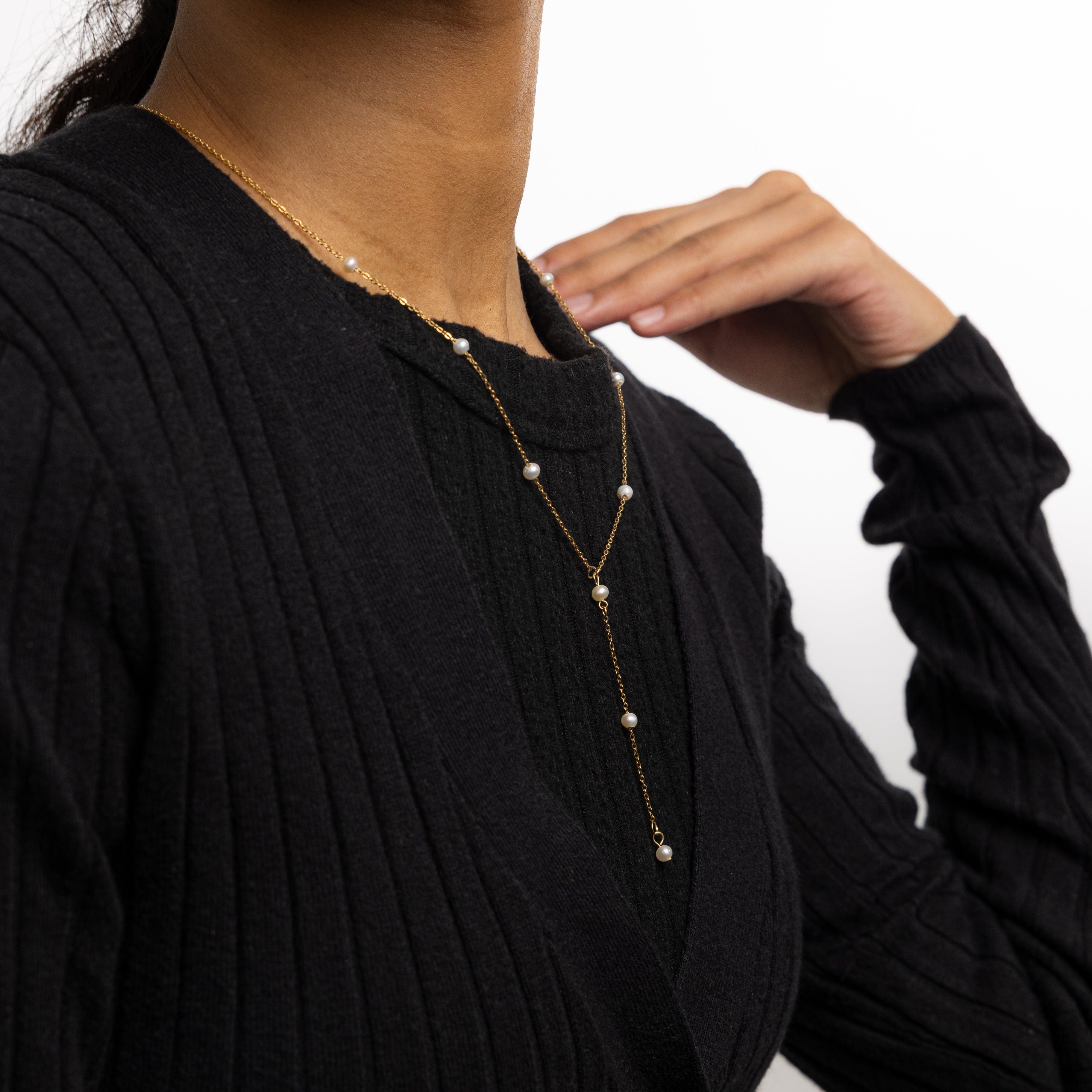Elegant Dotted Pearl Lariat Necklace for Layering