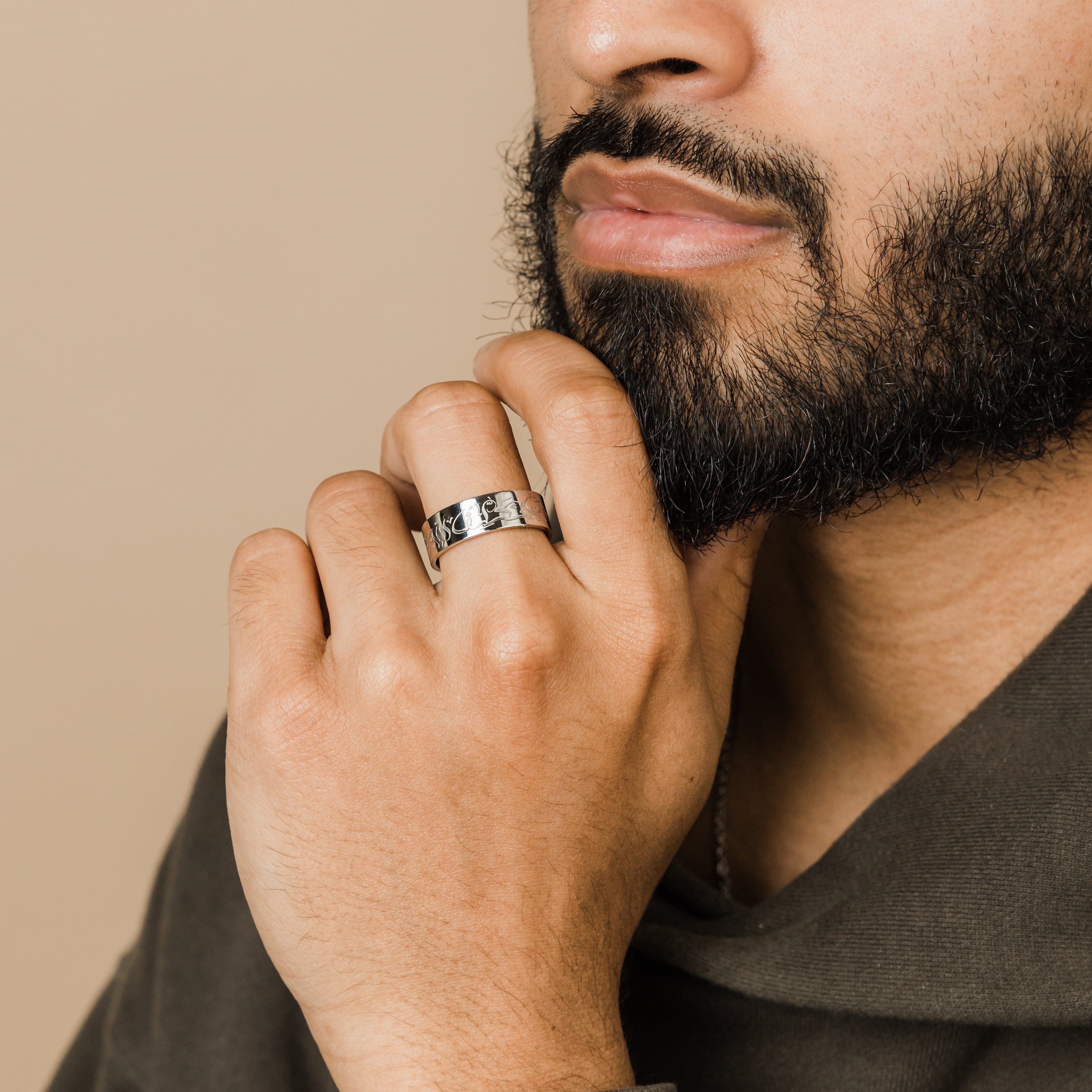 Men's Inspirational Islamic Ring - 'Allah's Strength' Design