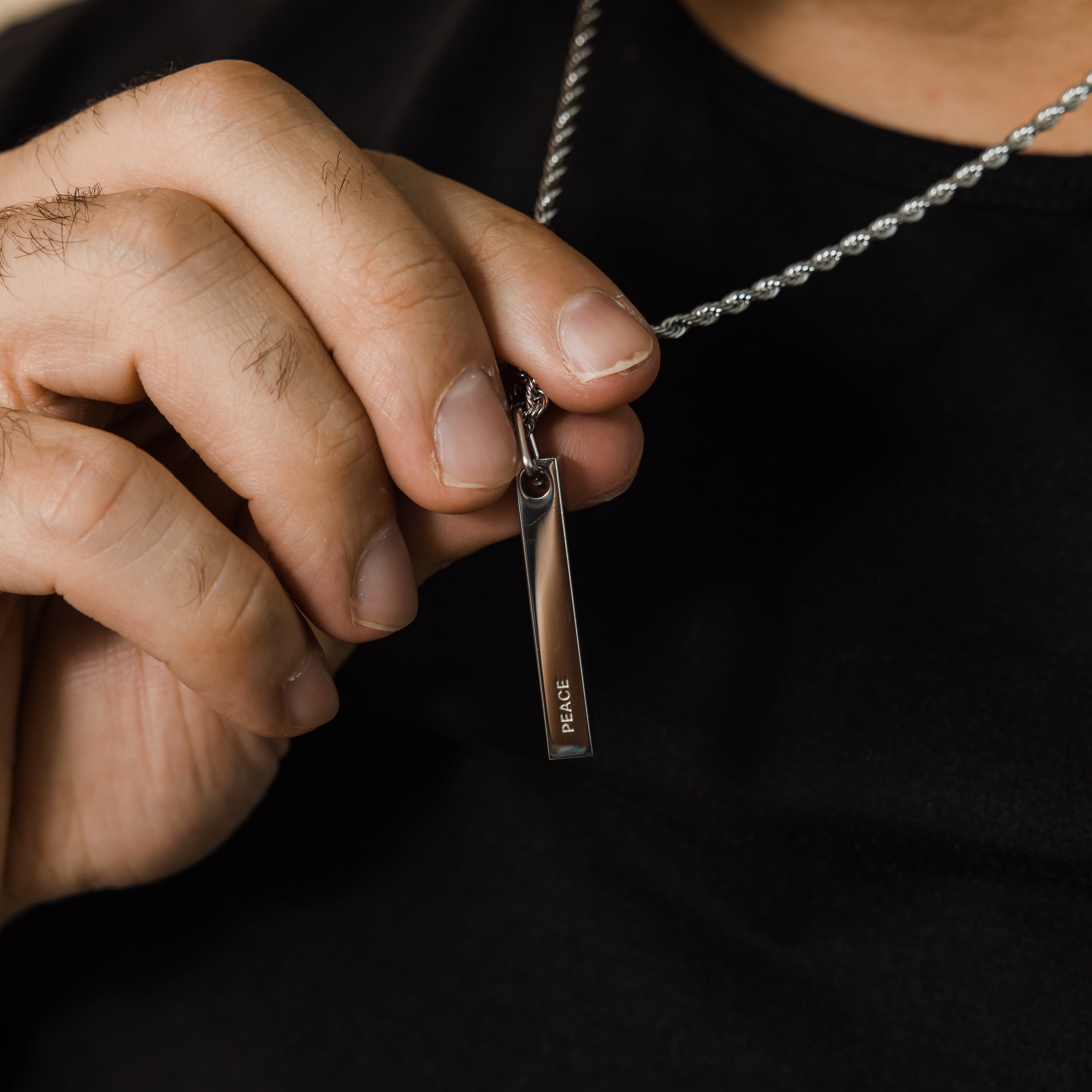 Men's Peace Bar Necklace – Minimalist Pendant