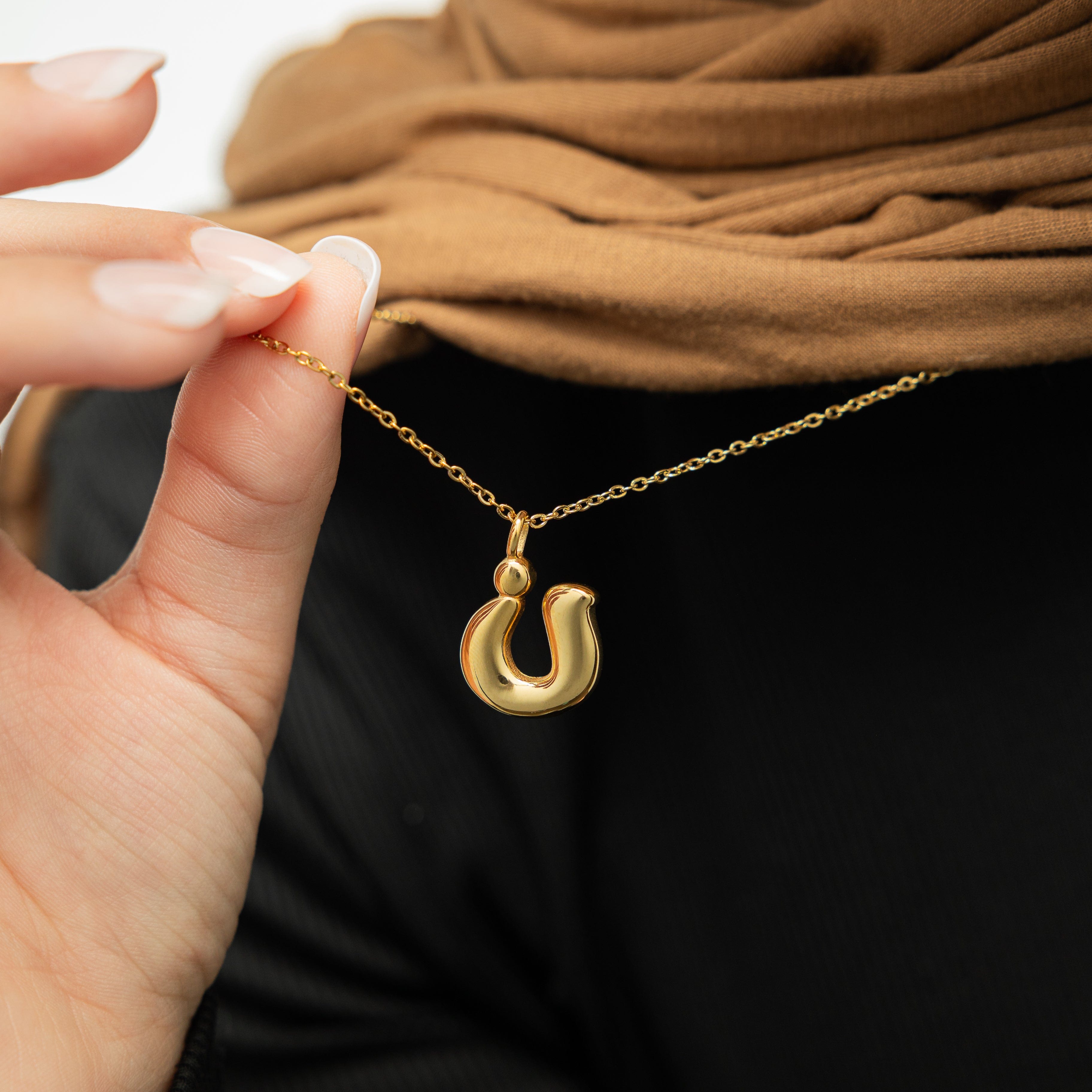 Arabic Script Bubble Letter Pendant Necklace